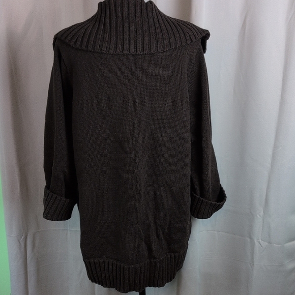 Lauren Ralph Lauren Chocolate Cardigan/Shaket 3/4 Sleeve with Gold Accents - Picture 2 of 7